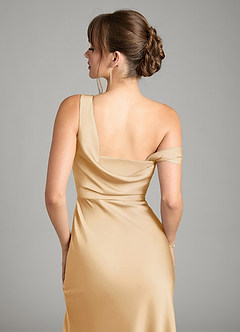 Azazie Madelyn Bridesmaid Dresses Gold Mermaid One Shoulder Stretch Satin Convertible Dress image7