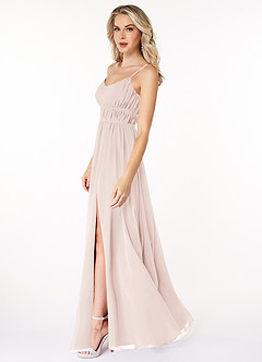 Azazie Yanelie Final Sale Rose Petal A-Line Scoop Pleated Chiffon Dress image6