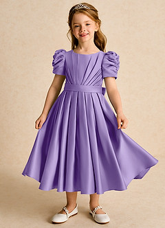 Azazie Miriam Flower Girl Dresses Tahiti Ball-Gown Pleated Matte Satin Dress image2
