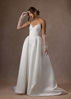 Azazie Kamira Wedding Dresses Diamond White Ball-Gown Strapless Satin Dress image7