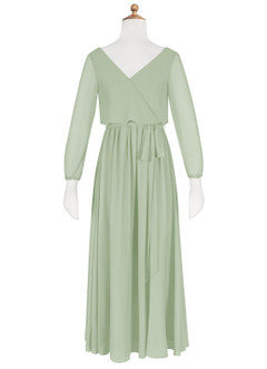 Azazie Angelica Junior Robe Trapèze en Mousseline de soie Plissée Vert Sauge image8