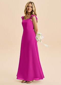Azazie Mavie Junior Vestido de Fucsia de Gasa de Corte en A con Volante image3