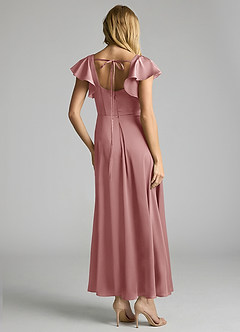 Azazie Bondi 신부 들러리 드레스 A라인 셔링 스트레치 새틴 발목 길이 드레스 image3