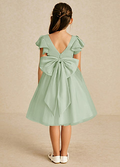 Azazie Kaeya Robe Demoiselle D'honneur Fillette Robe Trapèze en Tulle Arc Vert Sauge image1