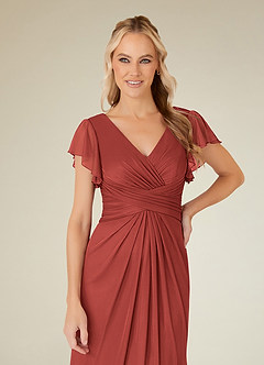 Azazie Vera Mère de la mariée Robes Robe Trapèze en Maille Col V plissé Terracotta image5