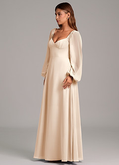 Azazie Annistyn Jurken voor bruidsmeisjes Jurk van Chiffon met A-Lijn Lange mouw Wit Albast image6