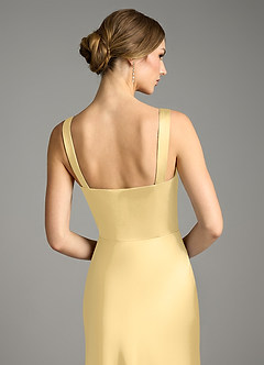 Azazie Alouette Bridesmaid Dresses Butter Mermaid Pleated Stretch Satin Dress image4