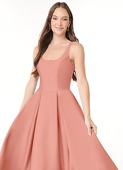 Azazie Neve Vestidos de damas de honor Vestido de Coral de Satén Elástico de Corte Princesa con Con bolsillos image5