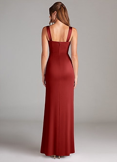 Azazie Denice Bridesmaid Dresses Pomegranate Sheath Pleated Stretch Satin Dress image2