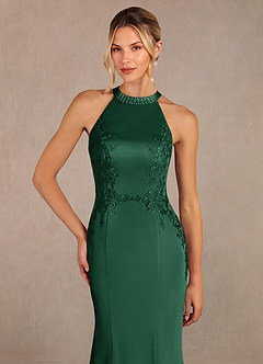 Azazie Tyra Mother of the Bride Dresses Dark Green Mermaid Lace Stretch Satin Dress image4