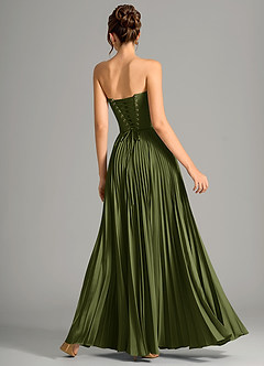 Azazie Saedra Bridesmaid Dresses Olive A-Line Corset Stretch Satin Dress image6