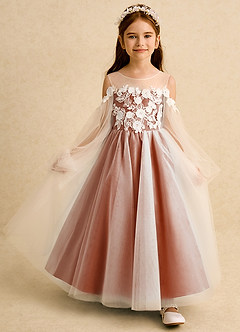 Azazie Zimi Flower Girl Dresses Burnt Orange Ball-Gown Sweetheart Neckline Tulle Dress image7