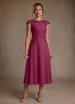 Azazie Crista 신부의 어머니 드레스 A라인 레이스 쉬폰 티 길이 드레스 image1