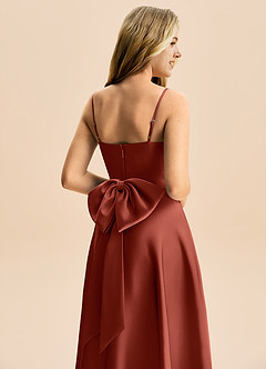 Azazie Rumi Junior Linia A Pofałdowany Satyna elastyczna Długość podłogi Młodsza druhna Sukienka image6