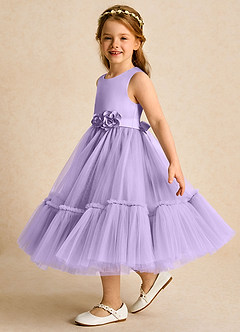 Azazie Miracle Robe Demoiselle D'honneur Fillette Robe Trapèze en Mat Satiné Arc Lilas image3