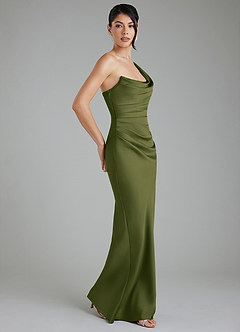 Azazie Sabrina Bridesmaid Dresses Bright Olive Mermaid Corset Stretch Satin Dress image8