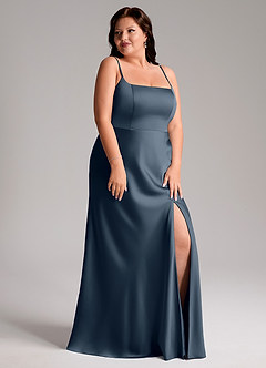 Azazie Lidia Bridesmaid Dresses Twilight Mermaid Side Slit Stretch Satin Dress image5