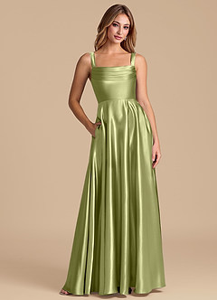 Azazie Shaude Robes de demoiselle d'honneur Robe Trapèze en Satiné métallisé Plissée Pistache image1