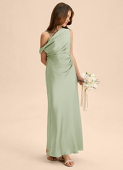 Azazie Emerson Junior Dusty Sage Sheath Off the Shoulder Stretch Satin Dress image4