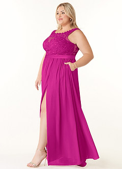 Azazie Elly Bridesmaid Dresses Fuchsia A-Line Lace Scoop Neck Chiffon Dress image9