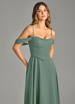 Azazie Chelsey Abiti da Damigella Abito Convertibile A-Line in Chiffon a Spalla Scoperta Eucalipto image2
