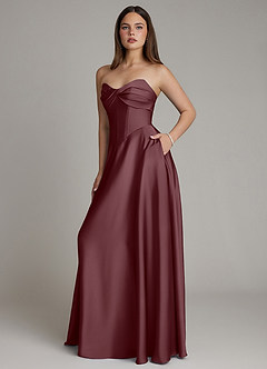 Azazie Meleena Bridesmaid Dresses Sangria A-Line Strapless Stretch Satin Dress image6