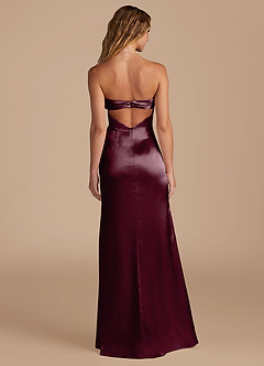 Azazie Leonis Bridesmaid Dresses Cabernet Mermaid Pleated Metallic Satin Convertible Dress image6