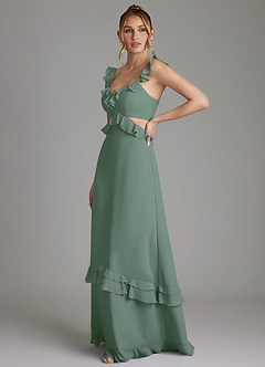 Azazie Malaya Vestidos de damas de honor Vestido de Eucalipto de Gasa de Corte en A con Corsé image5