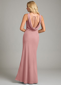 Azazie Rylina Vestidos de damas de honor Vestido de Rosa Polvorienta de Gasa de Corte Sirena con Plisado image6