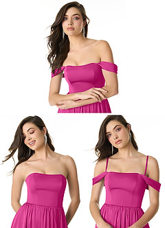 Azazie Morana Bridesmaid Dresses Fuchsia A-Line Off the Shoulder Stretch Satin Convertible Dress image10