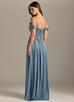 Azazie Calianna Bridesmaid Dresses Dusty Blue A-Line Off the Shoulder Stretch Satin Convertible Dress image10