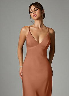 Azazie Stefania Abiti da Damigella Abito A-Line in Raso Elasticizzato Bronzo image6