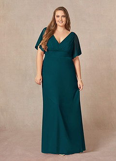 Azazie Alessa Mother of the Bride Dresses Pine A-Line V-Neck Pleated Chiffon Dress image7