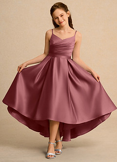 Azazie Sweets Junior Formal Blumenmädchenkleider A-Linie Plissee Matte Satin Kleid Amethyst image4