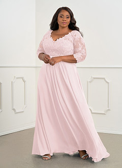 Azazie Hayek Mother of the Bride Dresses Blushing Pink A-Line V-Neck Lace Chiffon Dress image6