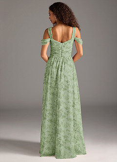 Azazie Lianne Vestidos de damas de honor Vestido de Floral Helecho Verde de Gasa de Corte en A con Vestidos sin tirantes image3