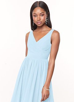 Azazie Keyla Brautjungfernkleider A-Linie V-Hals Gefaltet Chiffon Kleid Himmelblau image5
