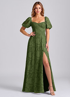 Azazie Mirian Bridesmaid Dresses Olive A-Line Sweetheart Neckline Floral Burnout Dress image5
