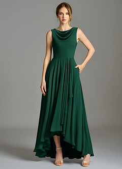 Azazie Wonderland Robes de demoiselle d'honneur Robe Trapèze en Mousseline de soie Plissée émeraude image6