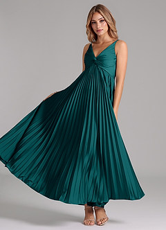 Azazie Raychelle Bridesmaid Dresses Peacock A-Line Pleated Stretch Satin Dress image2