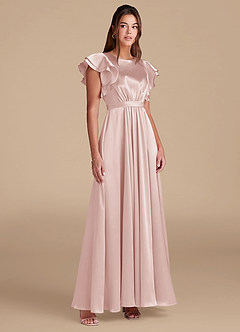 Azazie Daphne Modest Bridesmaid Dresses A-Line Ruched Metallic Satin Floor-Length Dress image4