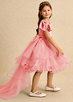 Azazie Cocoa Jurken voor bloemenmeisjes Baljurk Jurk van Tule Geplooid Koraal image2