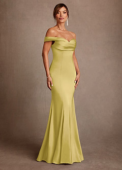 Azazie Boone Abiti per la Madre della Sposa Abito Sirena in Raso Elasticizzato a Spalla Scoperta Canarino image1