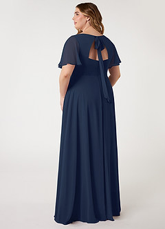 Azazie Kimber Robes de demoiselle d'honneur Robe Trapèze en Mousseline de soie Manches à volants Bleu Marine Foncé image7