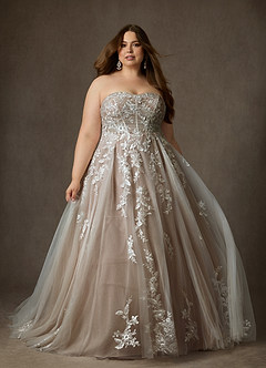 Azazie Keri Robes de mariée Robe Princesse en Dentelle Sans bretelles Blanc Diamant Caramel image11