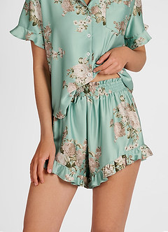 front Printed Ruffled Short-Sleeve Pajama Set