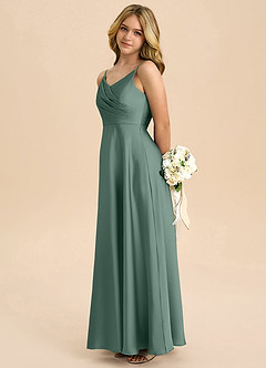 Azazie Bug Junior Robe Trapèze en Satin extensible Plissée Eucalyptus image7