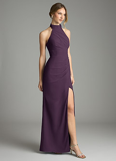 Azazie Jemma Bridesmaid Dresses Plum Sheath Pleated Chiffon Dress image4