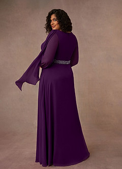 Azazie Priyanka Mother of the Bride Dresses Grape A-Line Boatneck Pleated Chiffon Dress image6