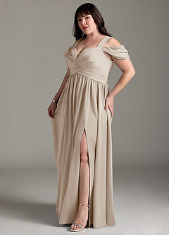 Azazie Lianne Bridesmaid Dresses Frost A-Line Off the Shoulder Stretch Satin Dress image13